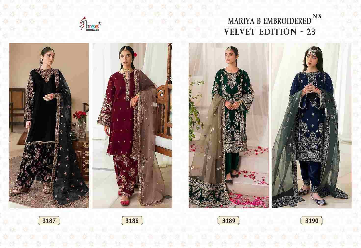 Mariya B Embroidered Velvet Edition-23 Nx By Shree Fabs 3187 To 3190 Series Pakistani Suits Beautiful Fancy Colorful Stylish Party Wear & Occasional Wear Velvet Embroidery Dresses At Wholesale Price