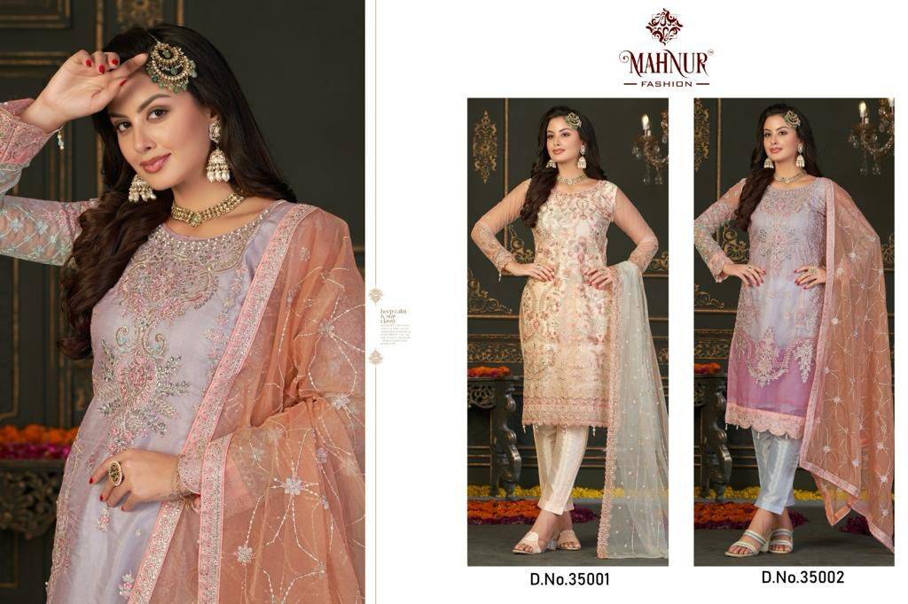 Mahnur Vol-35 By Mahnur Fashion 35001 To 35002 Series Designer Pakistani Suits Beautiful Fancy Colorful Stylish Party Wear & Occasional Wear Organza Embroidered Dresses At Wholesale Price