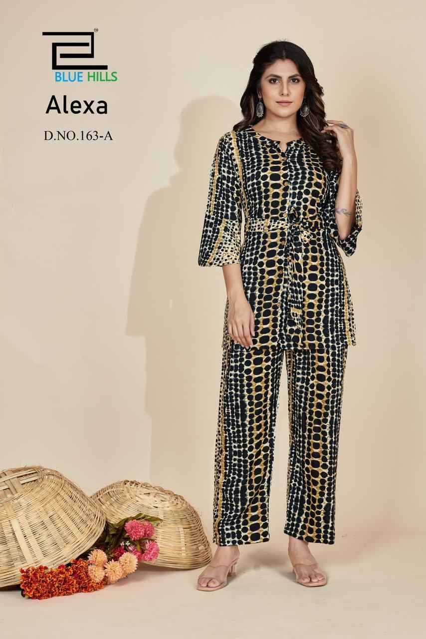Alexa By Blue Hills 163-A To 163-D Series Designer Stylish Fancy Colorful Beautiful Party Wear & Ethnic Wear Collection Rayon Print Co-Ord At Wholesale Price