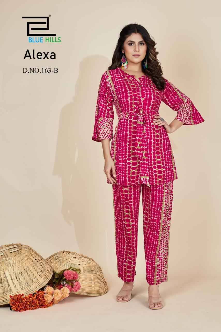 Alexa By Blue Hills 163-A To 163-D Series Designer Stylish Fancy Colorful Beautiful Party Wear & Ethnic Wear Collection Rayon Print Co-Ord At Wholesale Price