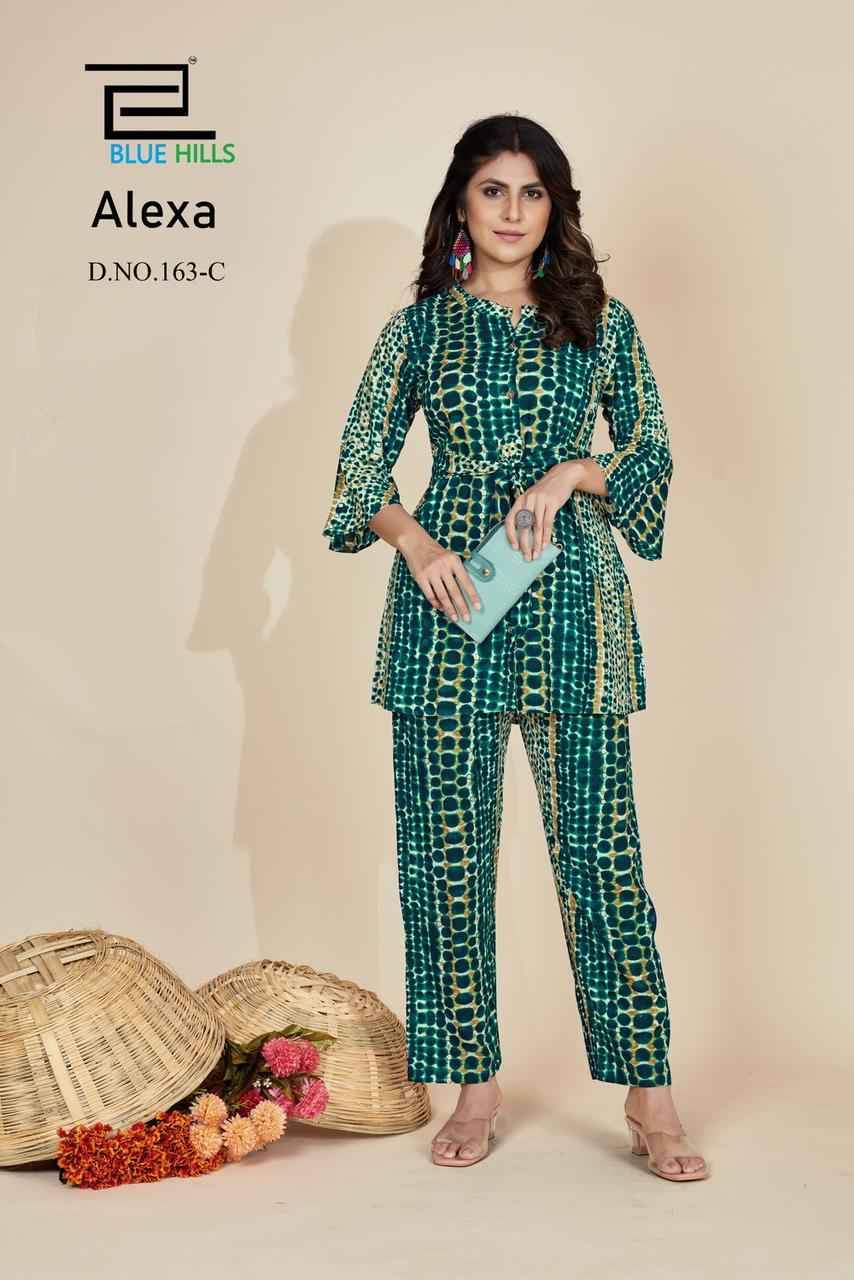 Alexa By Blue Hills 163-A To 163-D Series Designer Stylish Fancy Colorful Beautiful Party Wear & Ethnic Wear Collection Rayon Print Co-Ord At Wholesale Price