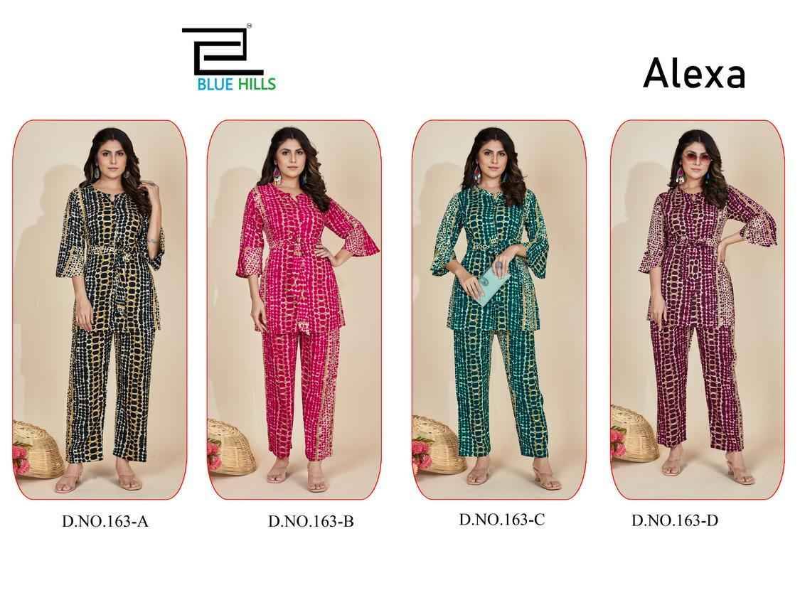 Alexa By Blue Hills 163-A To 163-D Series Designer Stylish Fancy Colorful Beautiful Party Wear & Ethnic Wear Collection Rayon Print Co-Ord At Wholesale Price