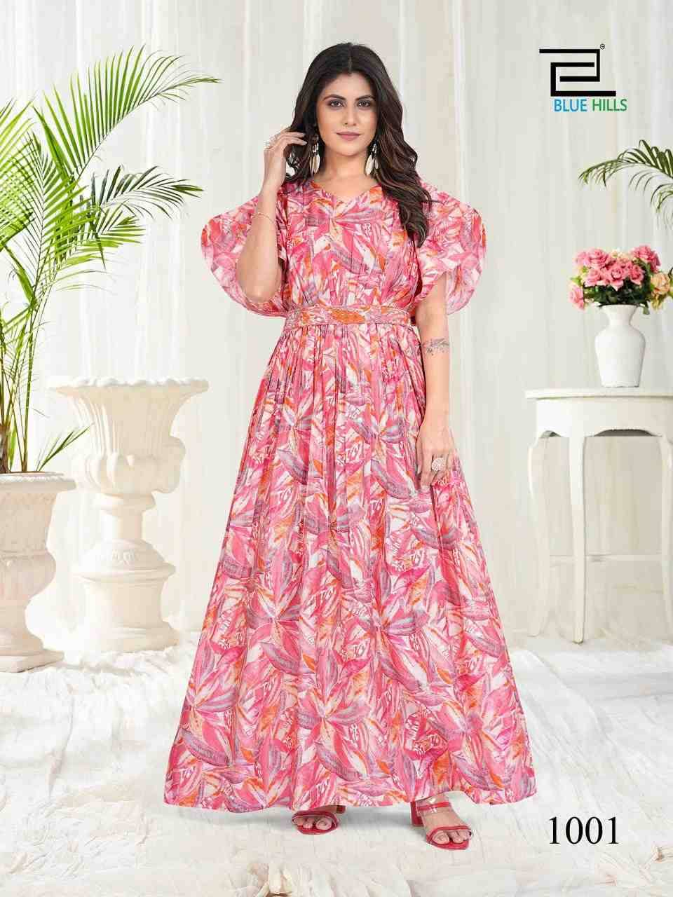 Milk By Blue Hills 1001 To 1005 Series Beautiful Stylish Fancy Colorful Casual Wear & Ethnic Wear Chanderi Print Gowns At Wholesale Price