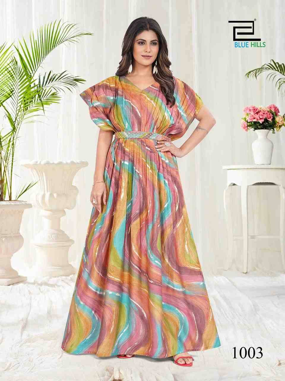 Milk By Blue Hills 1001 To 1005 Series Beautiful Stylish Fancy Colorful Casual Wear & Ethnic Wear Chanderi Print Gowns At Wholesale Price