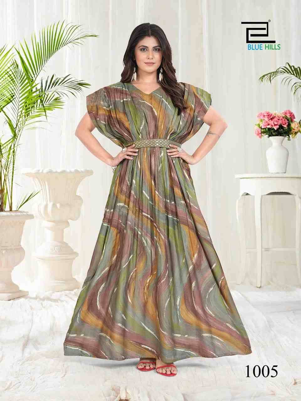 Milk By Blue Hills 1001 To 1005 Series Beautiful Stylish Fancy Colorful Casual Wear & Ethnic Wear Chanderi Print Gowns At Wholesale Price