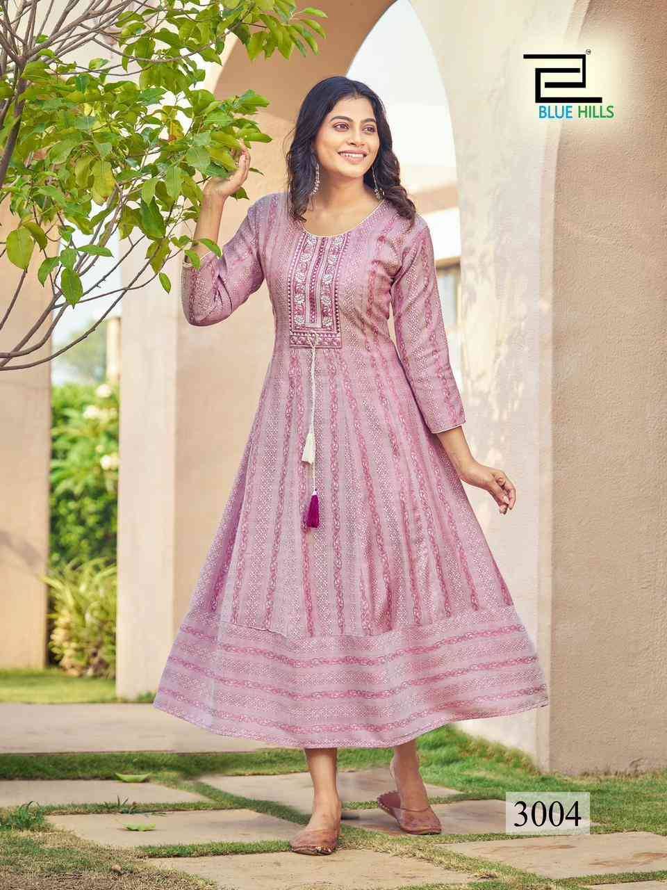 Milky Bar Vol-3 By Blue Hills 3001 To 3004 Series Beautiful Stylish Fancy Colorful Casual Wear & Ethnic Wear Rayon Jacqaurd Gowns At Wholesale Price