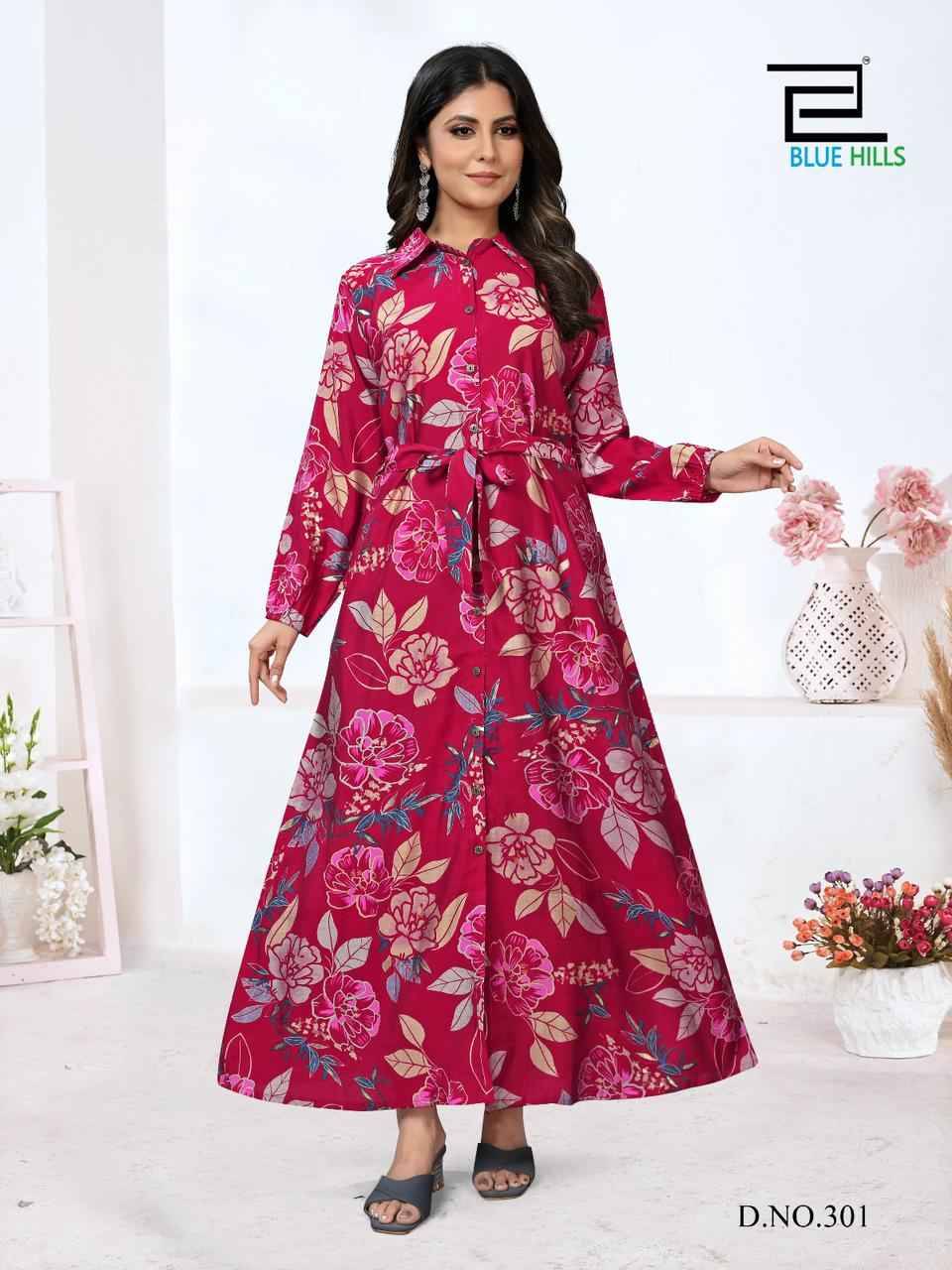 Rochelle Vol-3 By Blue Hills 301 To 303 Series Beautiful Stylish Fancy Colorful Casual Wear & Ethnic Wear Modal Chanderi Print Gowns At Wholesale Price