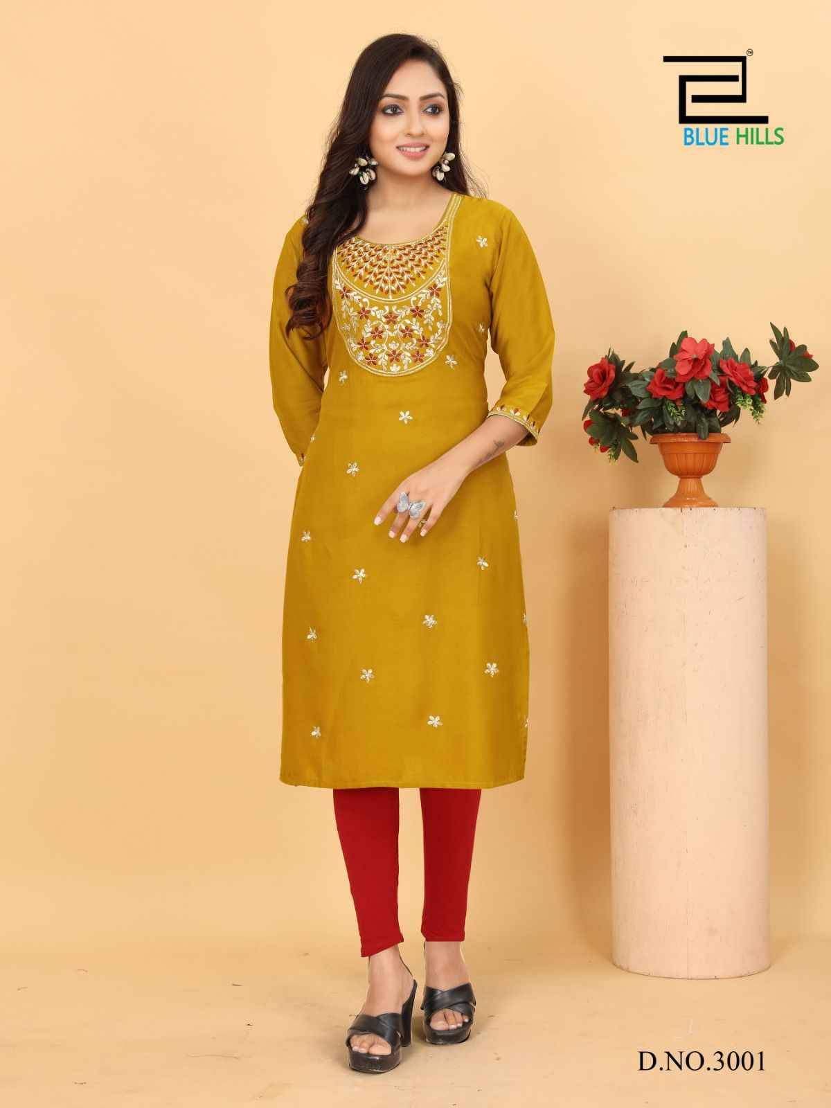 Blue Star Vol-3 By Blue Hills 3001 To 3005 Series Designer Stylish Fancy Colorful Beautiful Party Wear & Ethnic Wear Collection Heavy Rayon With Work Kurtis At Wholesale Price