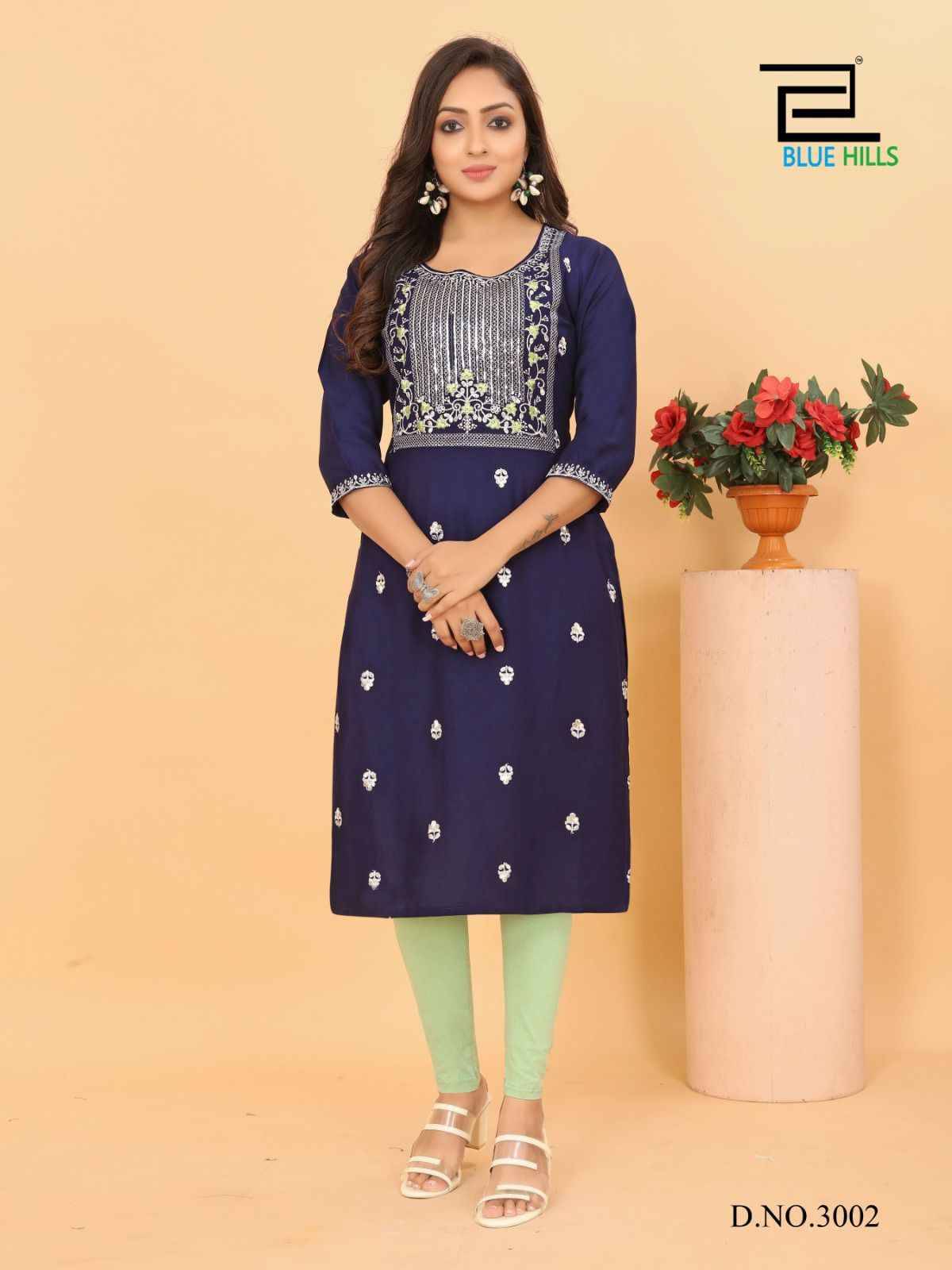 Blue Star Vol-3 By Blue Hills 3001 To 3005 Series Designer Stylish Fancy Colorful Beautiful Party Wear & Ethnic Wear Collection Heavy Rayon With Work Kurtis At Wholesale Price