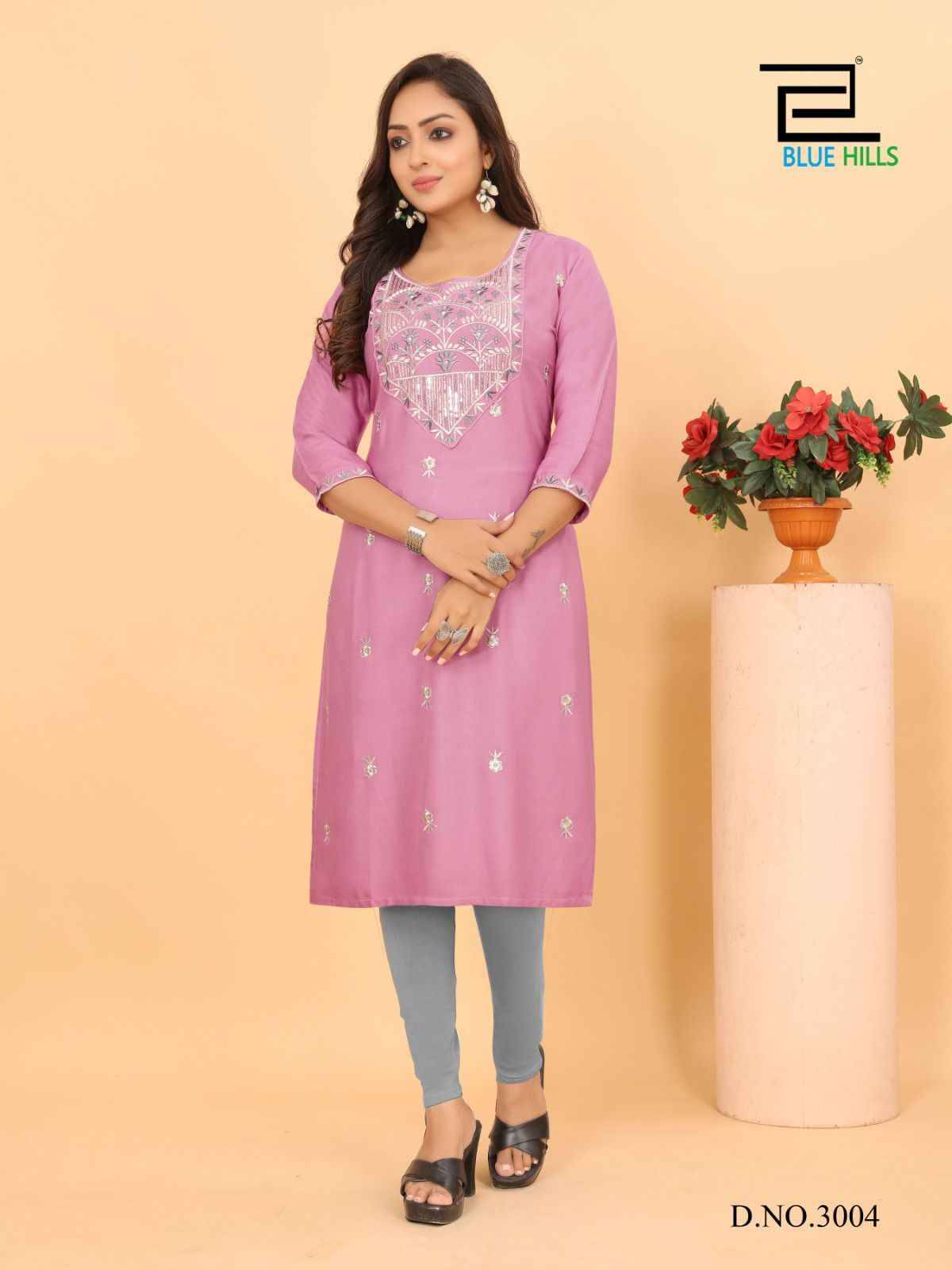 Blue Star Vol-3 By Blue Hills 3001 To 3005 Series Designer Stylish Fancy Colorful Beautiful Party Wear & Ethnic Wear Collection Heavy Rayon With Work Kurtis At Wholesale Price