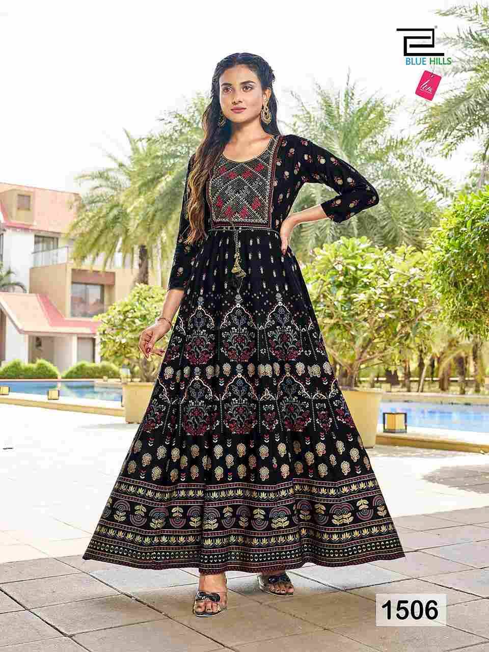 Diwali Night Vol-15 By Blue Hills 1501 To 1508 Series Beautiful Stylish Fancy Colorful Casual Wear & Ethnic Wear Rayon Print Gowns At Wholesale Price