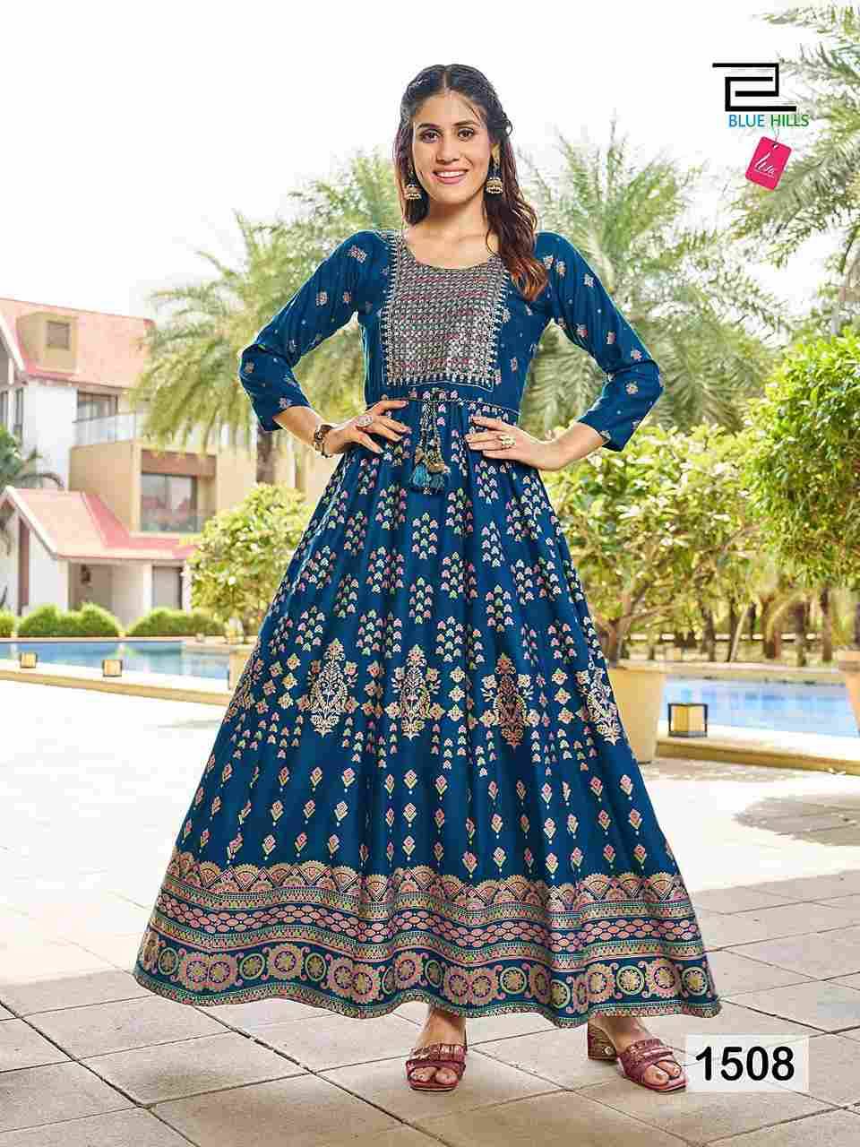 Diwali Night Vol-15 By Blue Hills 1501 To 1508 Series Beautiful Stylish Fancy Colorful Casual Wear & Ethnic Wear Rayon Print Gowns At Wholesale Price