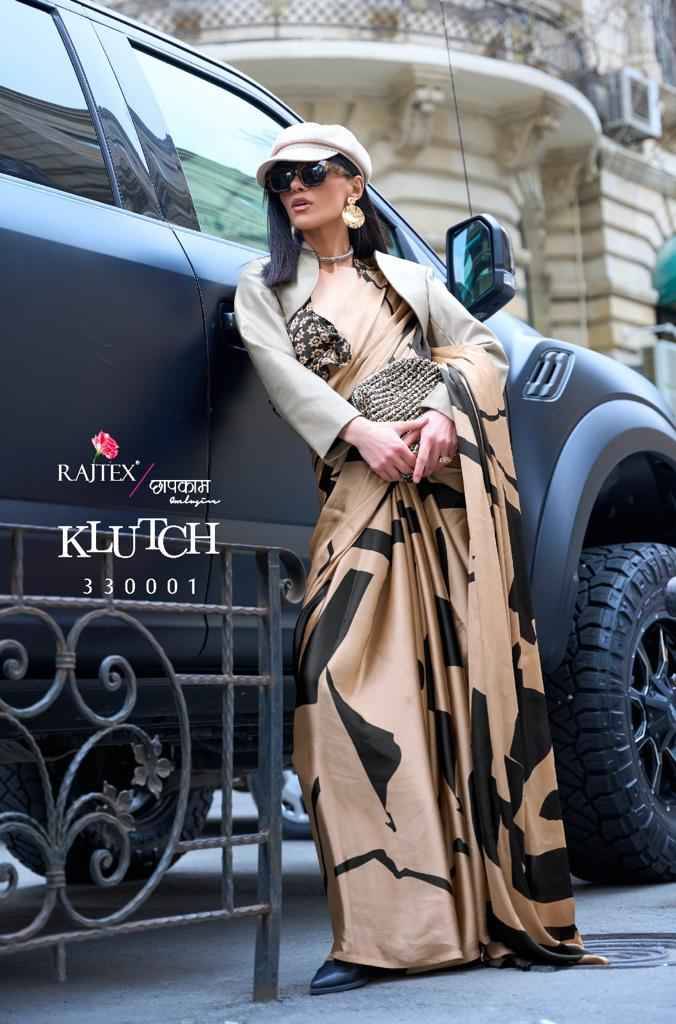 Klutch By Raj Tex 330001 To 330009 Series Indian Traditional Wear Collection Beautiful Stylish Fancy Colorful Party Wear & Occasional Wear Satin Crepe Sarees At Wholesale Price