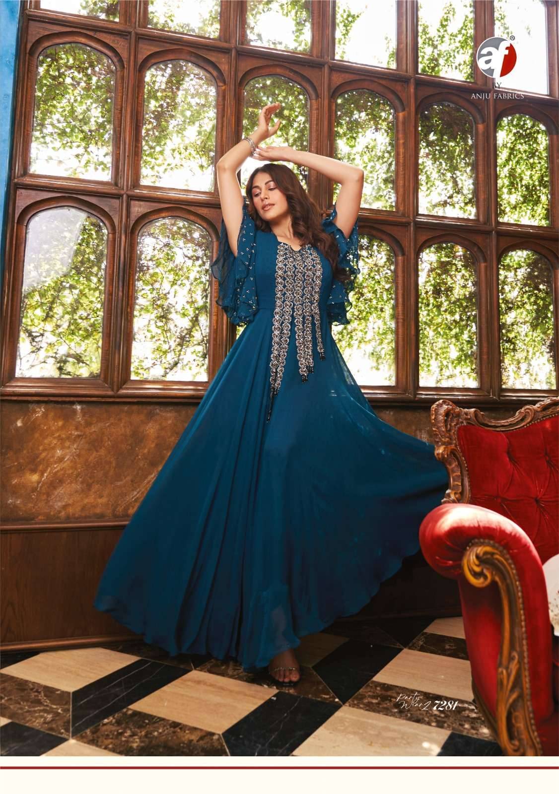 Party Wear Vol-2 By Anju Fabrics 7281 To 7283 Series Beautiful Stylish Fancy Colorful Casual Wear & Ethnic Wear Chinnon Georgette Gowns At Wholesale Price