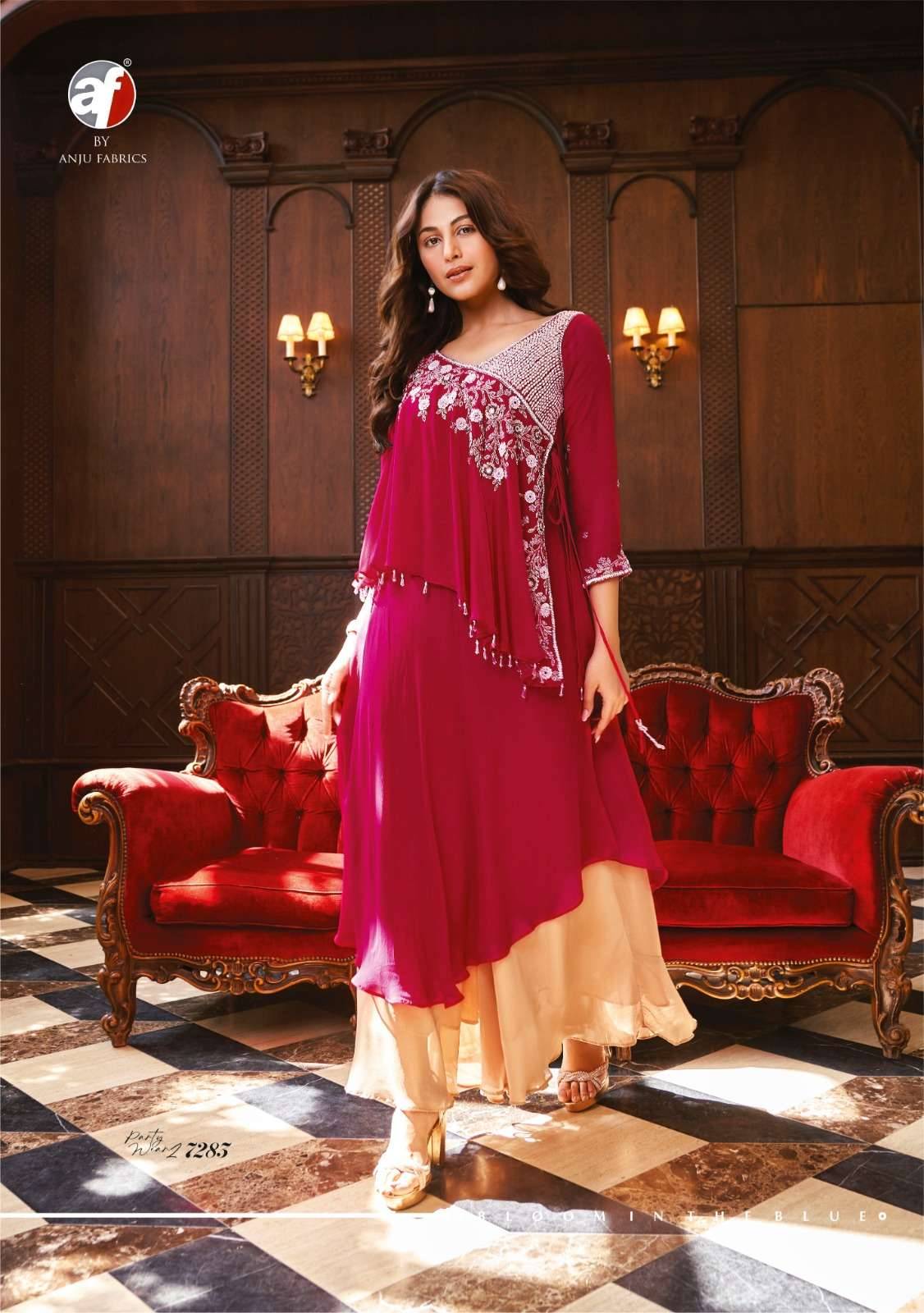 Party Wear Vol-2 By Anju Fabrics 7281 To 7283 Series Beautiful Stylish Fancy Colorful Casual Wear & Ethnic Wear Chinnon Georgette Gowns At Wholesale Price