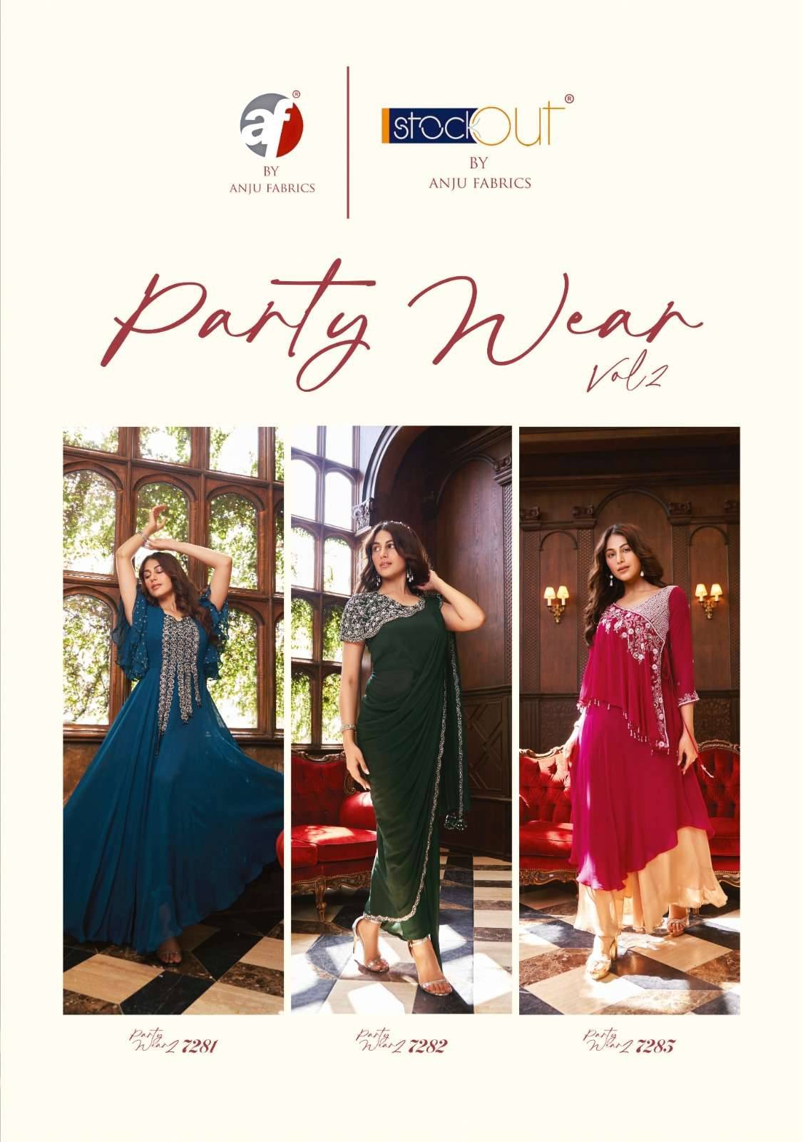 Party Wear Vol-2 By Anju Fabrics 7281 To 7283 Series Beautiful Stylish Fancy Colorful Casual Wear & Ethnic Wear Chinnon Georgette Gowns At Wholesale Price