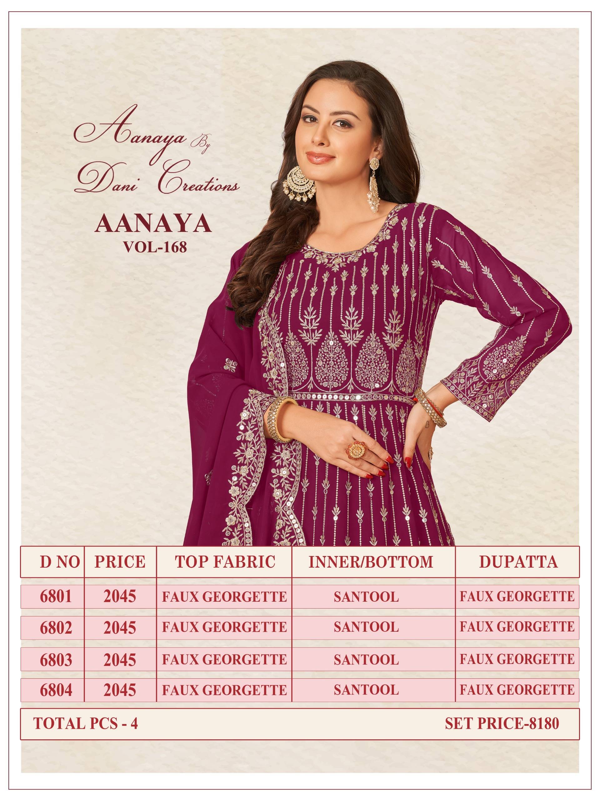 Aanaya Vol-168 By Twisha 6801 To 6804 Series Designer Anarkali Suits Beautiful Stylish Fancy Colorful Party Wear & Occasional Wear Faux Georgette Dresses At Wholesale Price