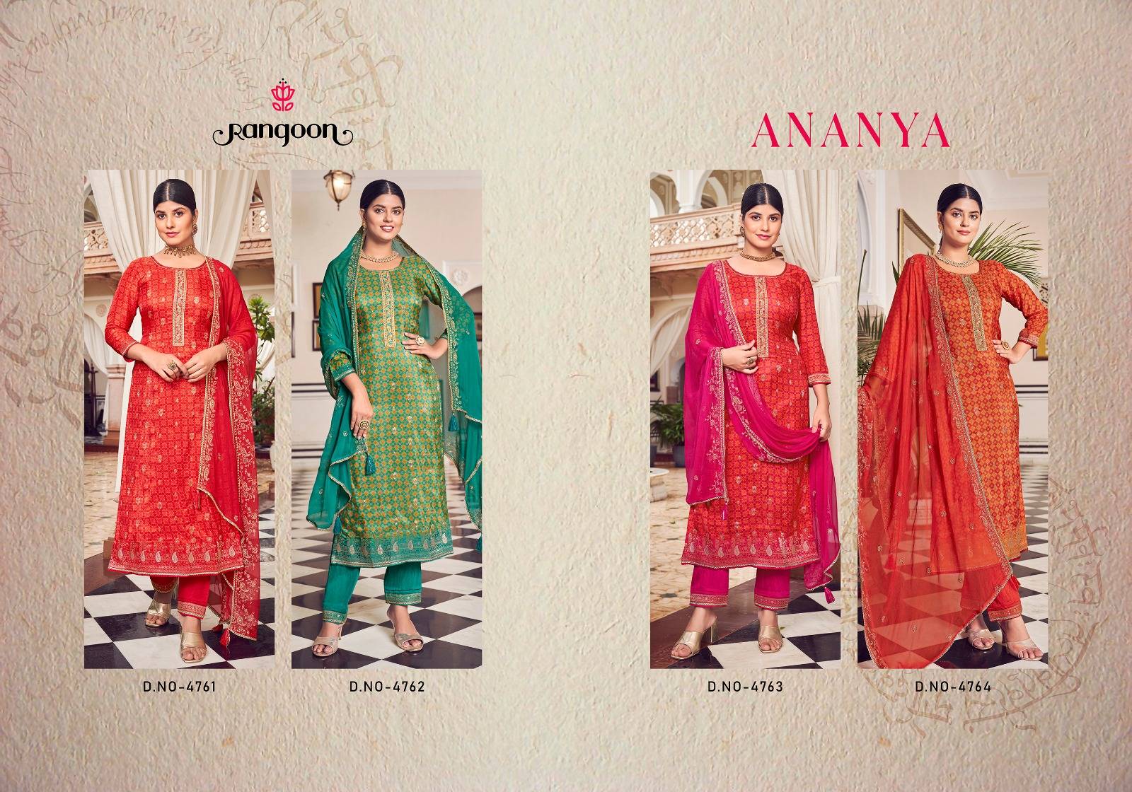 Ananya By Rangoon 4761 To 4764 Series Beautiful Festive Suits Stylish Fancy Colorful Casual Wear & Ethnic Wear Pure Jacquard Digital Print Dresses At Wholesale Price