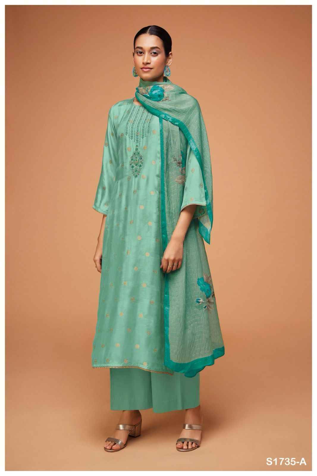 Daisy-1735 By Ganga Fashion 1735-A To 1735-B Series Beautiful Stylish Festive Suits Fancy Colorful Casual Wear & Ethnic Wear & Ready To Wear Premium Viscose Muslin Silk Dresses At Wholesale Price