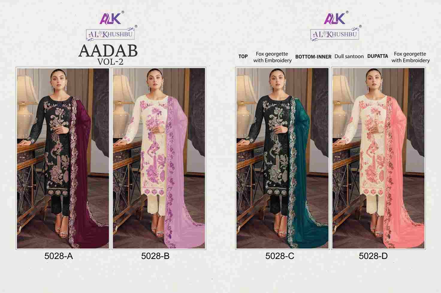 Aadab Vol-2 By Al Khushbu 5028-A To 5028-D Series Designer Pakistani Suits Beautiful Stylish Fancy Colorful Party Wear & Occasional Wear Faux Georgette With Embroidery Dresses At Wholesale Price