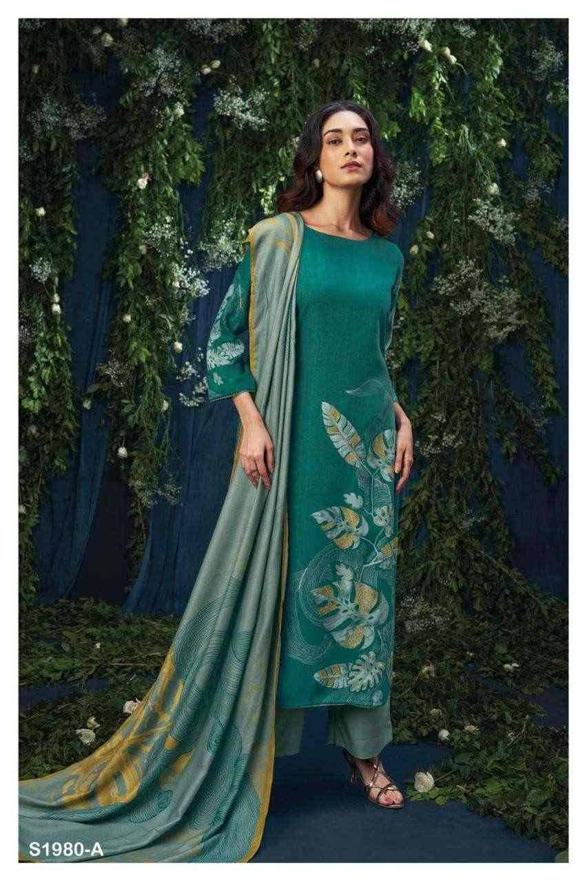 Mahalia-1980 By Ganga Fashion 1980-A To 1980-D Series Beautiful Stylish Festive Suits Fancy Colorful Casual Wear & Ethnic Wear & Ready To Wear Premium Pashmina Print With Embroidery Dresses At Wholesale Price