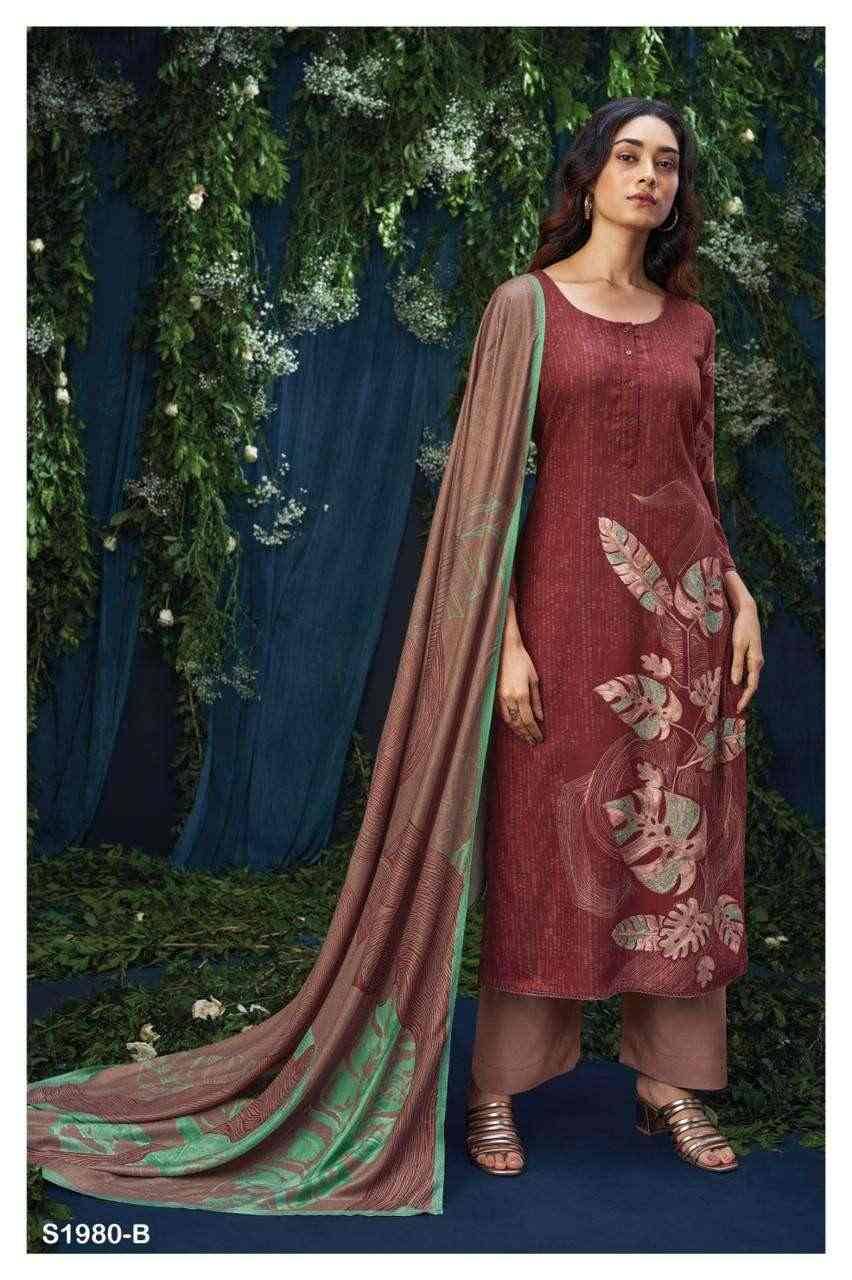 Mahalia-1980 By Ganga Fashion 1980-A To 1980-D Series Beautiful Stylish Festive Suits Fancy Colorful Casual Wear & Ethnic Wear & Ready To Wear Premium Pashmina Print With Embroidery Dresses At Wholesale Price