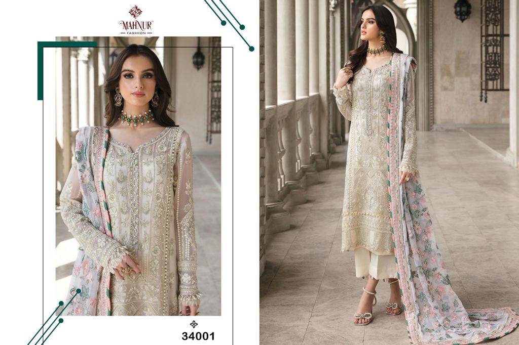 Mahnur Vol-34 By Mahnur Fashion 34001 To 34002 Series Designer Pakistani Suits Beautiful Stylish Fancy Colorful Party Wear & Occasional Wear Heavy Georgette With Embroidery Dresses At Wholesale Price