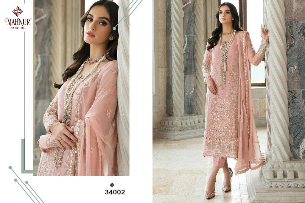 Mahnur Vol-34 By Mahnur Fashion 34001 To 34002 Series Designer Pakistani Suits Beautiful Stylish Fancy Colorful Party Wear & Occasional Wear Heavy Georgette With Embroidery Dresses At Wholesale Price