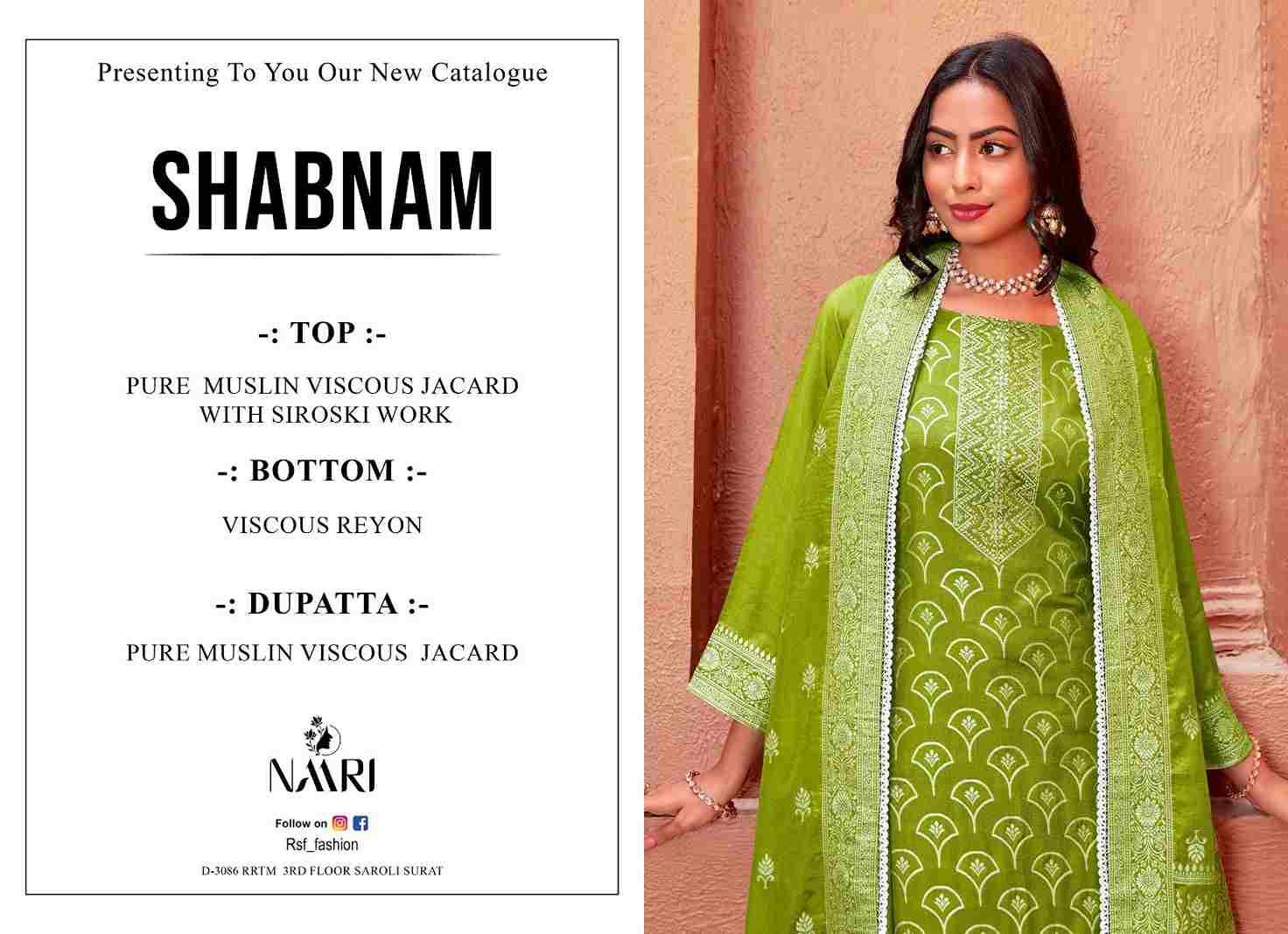 Shabnam By Naari 44001 To 44006 Series Designer Festive Suits Beautiful Stylish Fancy Colorful Party Wear & Occasional Wear Pure Muslin Viscose Jacquard Dresses At Wholesale Price
