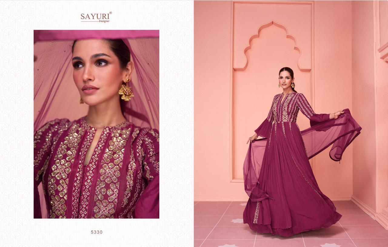 Kiara By Sayuri 5329 To 5331 Series Beautiful Stylish Fancy Colorful Casual Wear & Ethnic Wear Chinnon Silk/Georgette Gowns At Wholesale Price