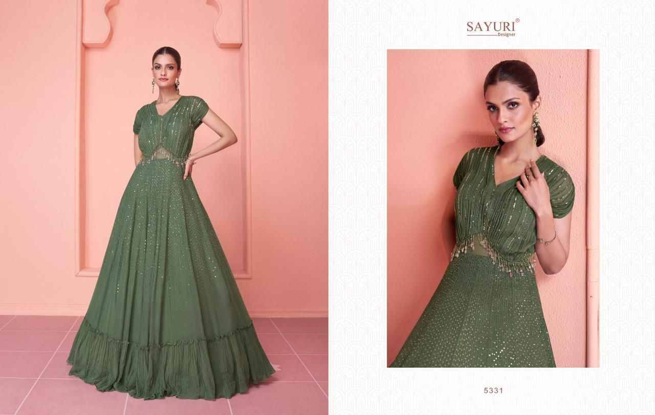 Kiara By Sayuri 5329 To 5331 Series Beautiful Stylish Fancy Colorful Casual Wear & Ethnic Wear Chinnon Silk/Georgette Gowns At Wholesale Price