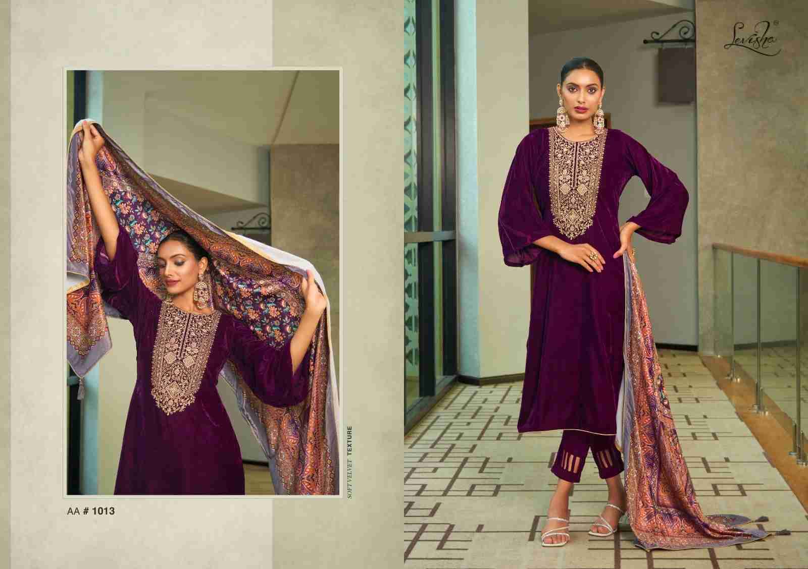 Aarohi By Levisha 1013 To 1017 Series Beautiful Festive Suits Stylish Fancy Colorful Party Wear & Occasional Wear Pure Velvet Embroidered Dresses At Wholesale Price