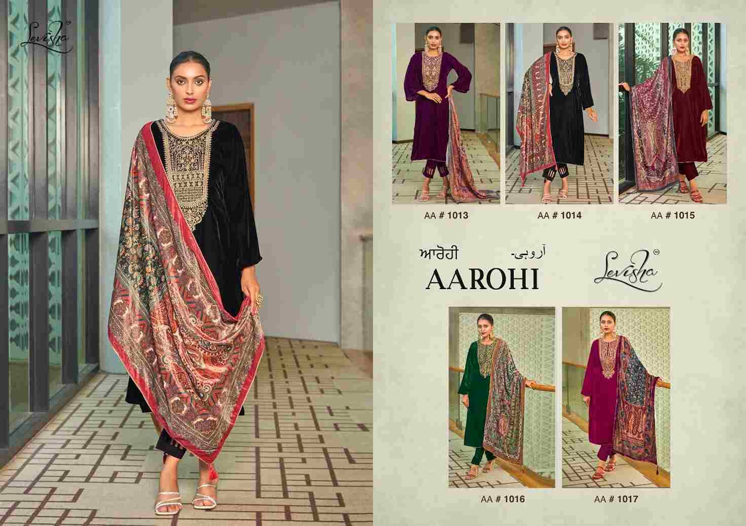 Aarohi By Levisha 1013 To 1017 Series Beautiful Festive Suits Stylish Fancy Colorful Party Wear & Occasional Wear Pure Velvet Embroidered Dresses At Wholesale Price