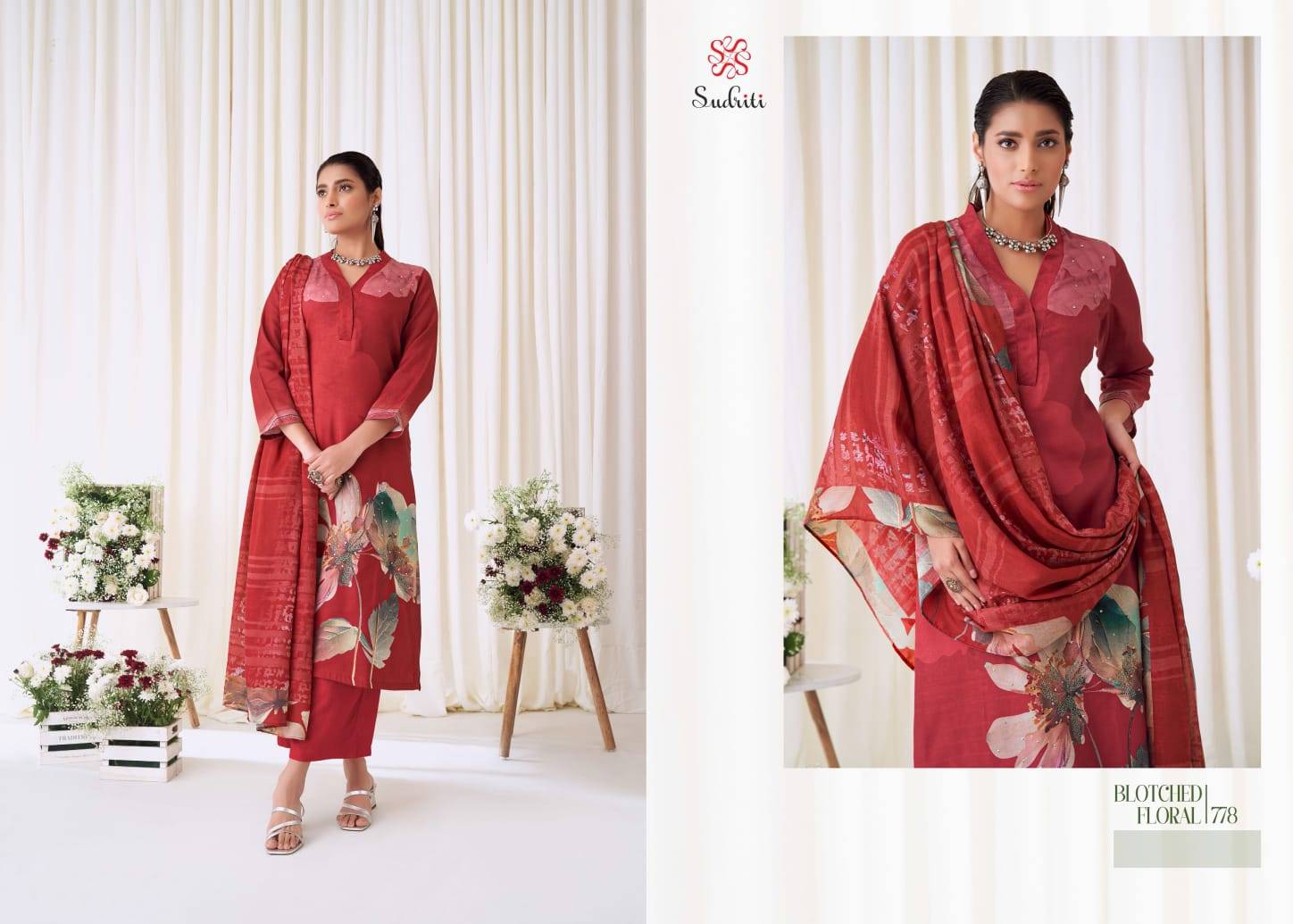 Blotched Floral By Sudriti Beautiful Stylish Festive Suits Fancy Colorful Casual Wear & Ethnic Wear & Ready To Wear Pashmia Twill Digital Print Dresses At Wholesale Price