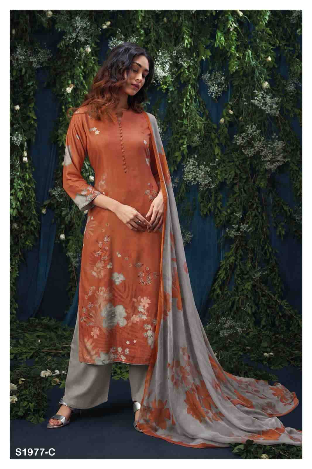 Ginny-1977 By Ganga Fashion 1977-A To 1977-D Series Beautiful Festive Suits Stylish Fancy Colorful Party Wear & Occasional Wear Premium Pashmin Print With Embroidered Dresses At Wholesale Price