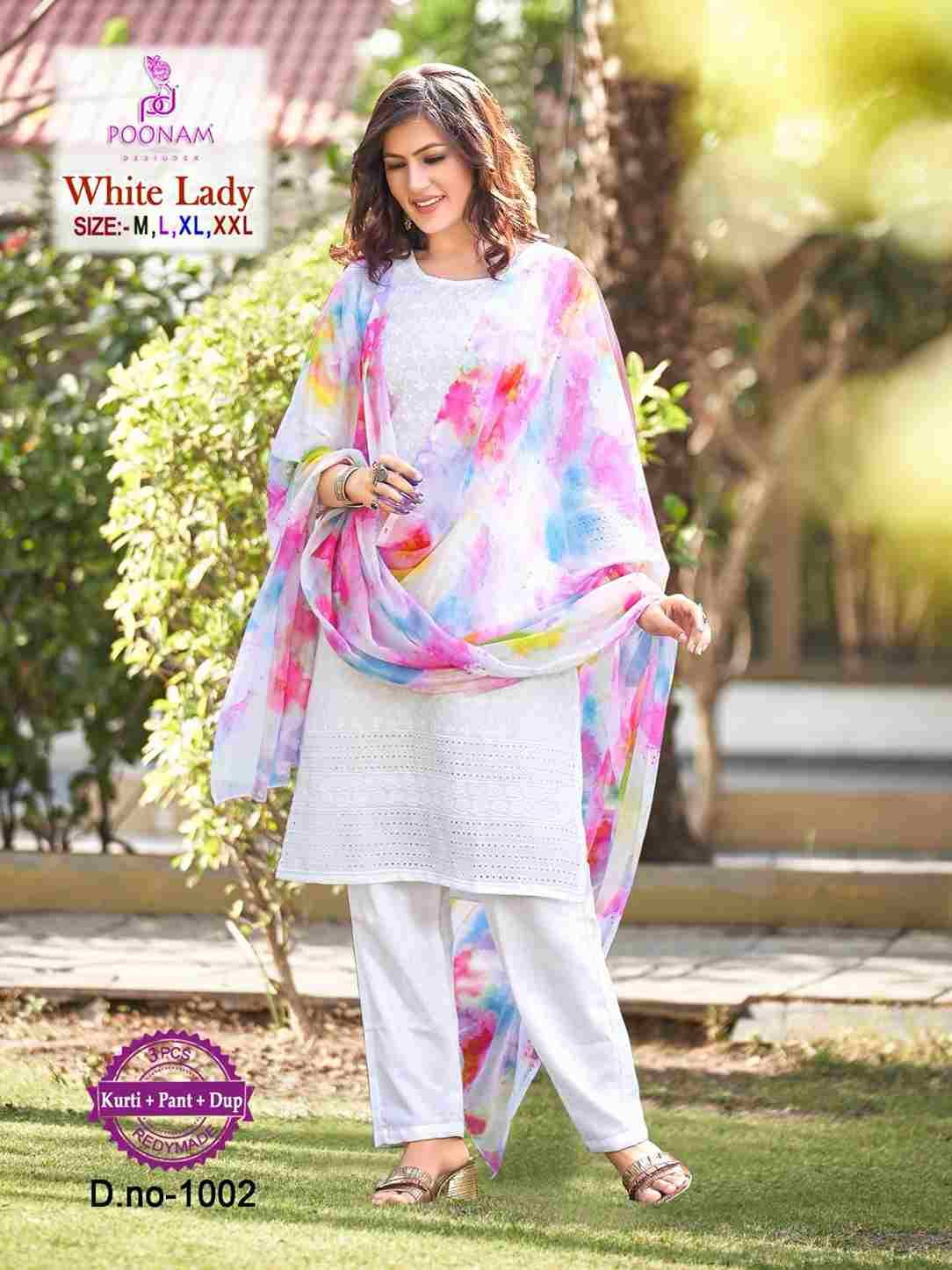 White Lady By Poonam Designer 1001 To 1008 Series Beautiful Festive Suits Stylish Fancy Colorful Party Wear & Occasional Wear Cotton Embroidered Dresses At Wholesale Price