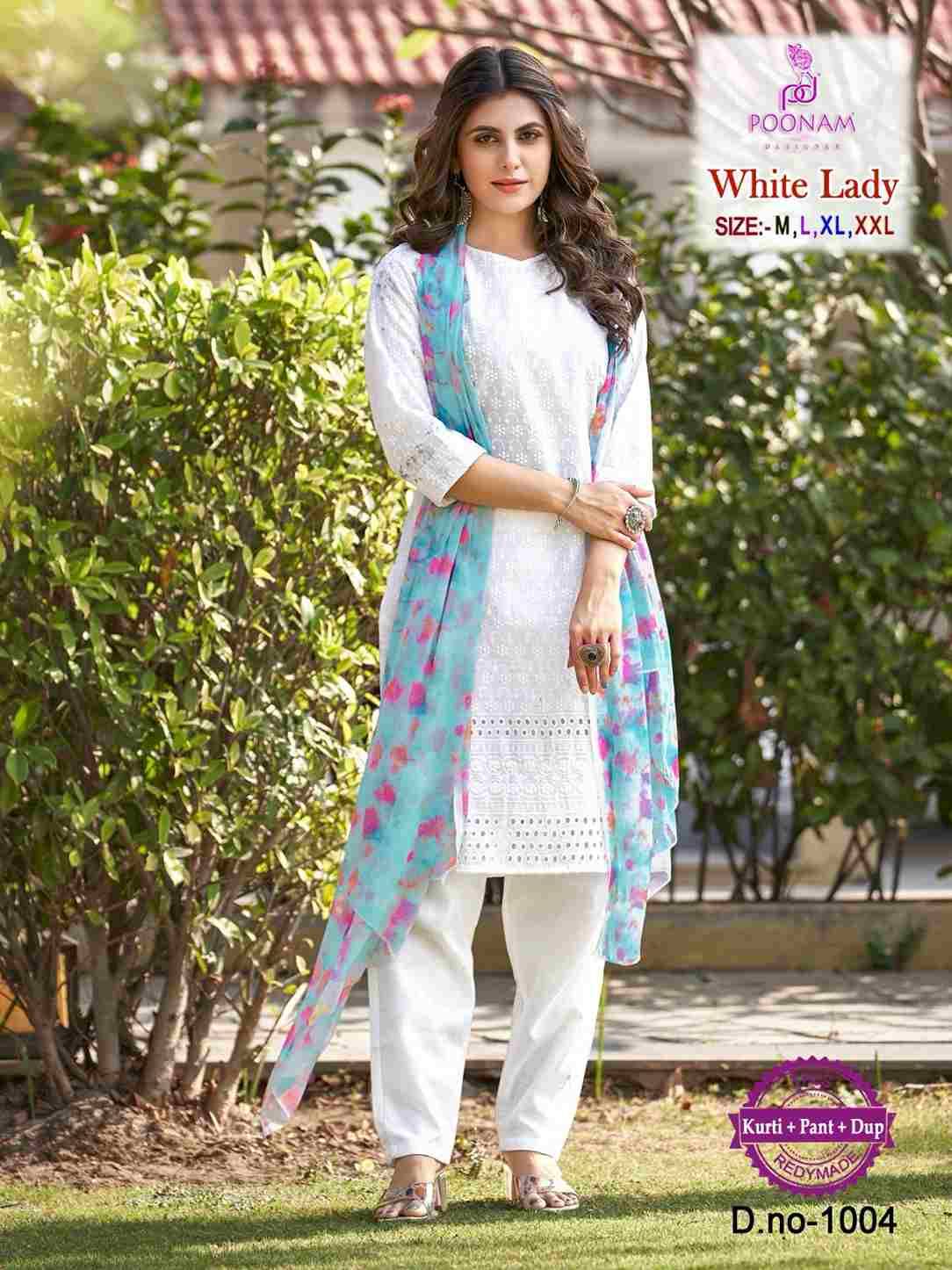 White Lady By Poonam Designer 1001 To 1008 Series Beautiful Festive Suits Stylish Fancy Colorful Party Wear & Occasional Wear Cotton Embroidered Dresses At Wholesale Price
