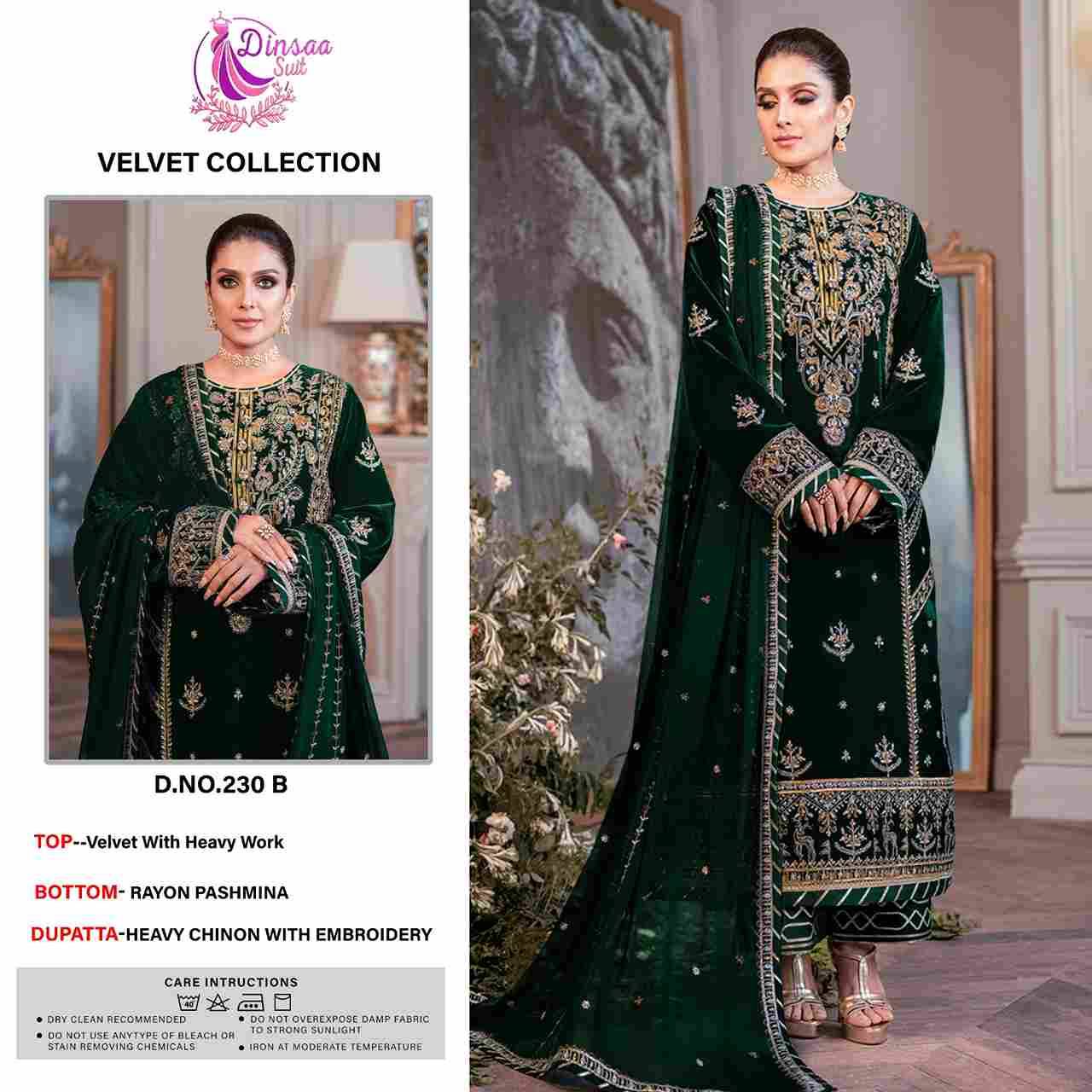 Dinsaa Hit Design 230 Colours By Dinsaa Suits 230-A To 230-E Series Designer Festive Pakistani Suits Collection Beautiful Stylish Fancy Colorful Party Wear & Occasional Wear Velvet With Embroidered Dresses At Wholesale Price