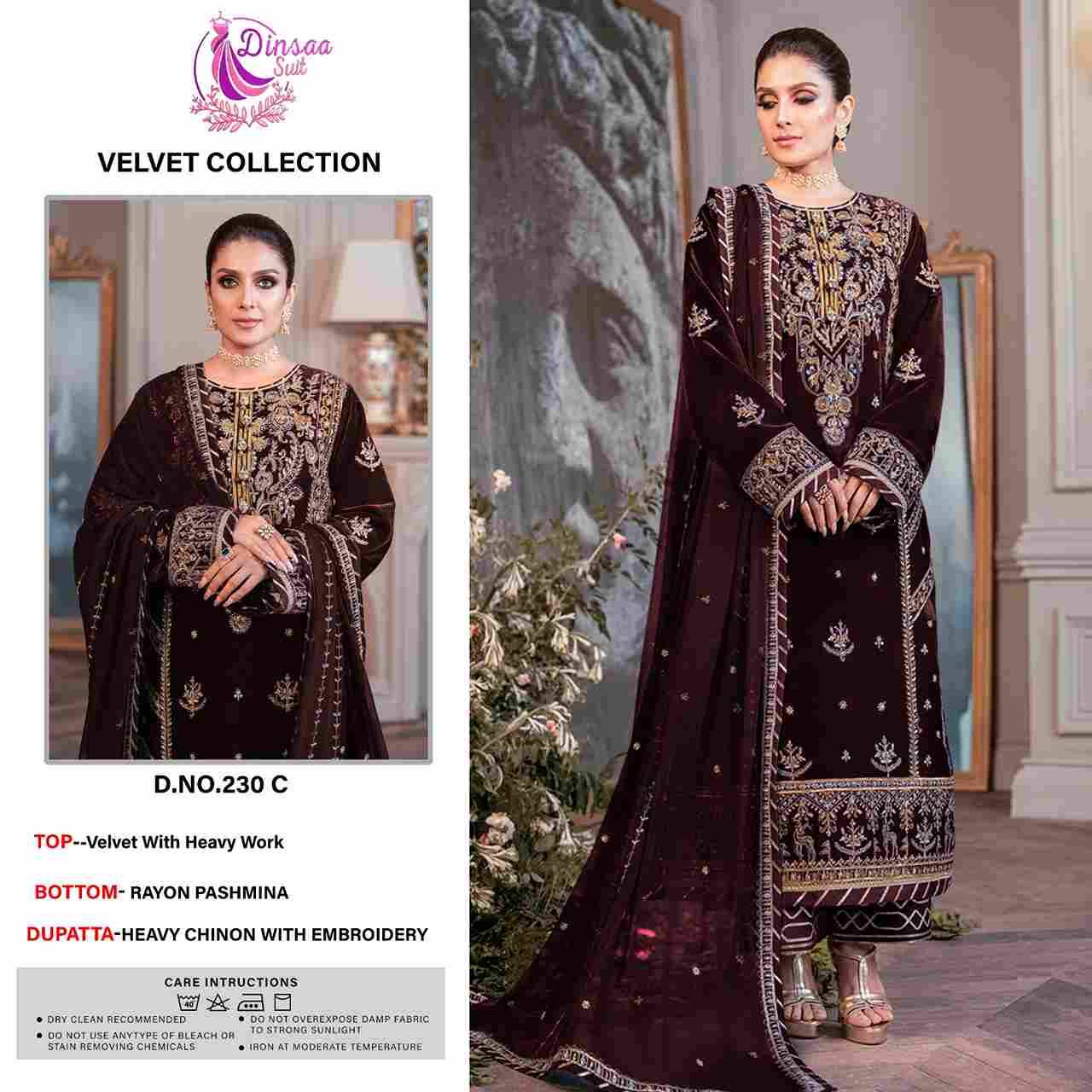 Dinsaa Hit Design 230 Colours By Dinsaa Suits 230-A To 230-E Series Designer Festive Pakistani Suits Collection Beautiful Stylish Fancy Colorful Party Wear & Occasional Wear Velvet With Embroidered Dresses At Wholesale Price
