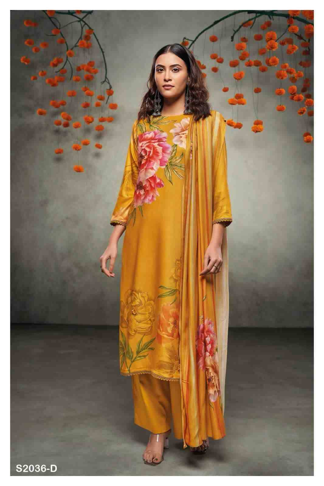 Sadhya-2036 By Ganga Fashion 2036-A To 2036-D Series Beautiful Festive Suits Stylish Fancy Colorful Party Wear & Occasional Wear Premium Pashmin Print With Embroidered Dresses At Wholesale Price