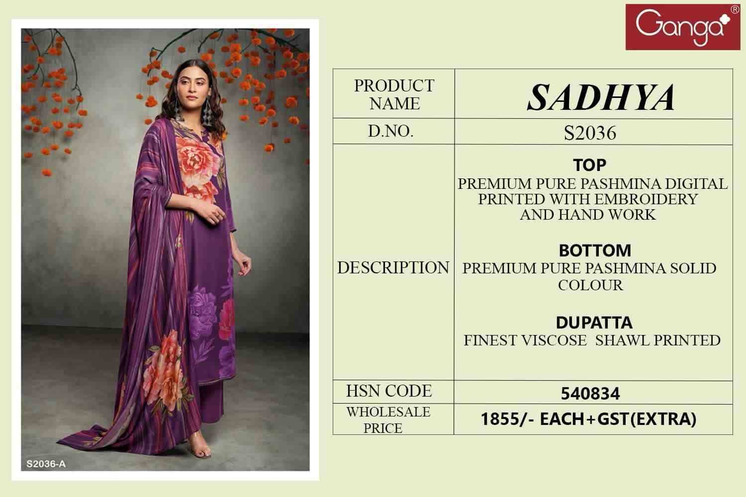 Sadhya-2036 By Ganga Fashion 2036-A To 2036-D Series Beautiful Festive Suits Stylish Fancy Colorful Party Wear & Occasional Wear Premium Pashmin Print With Embroidered Dresses At Wholesale Price