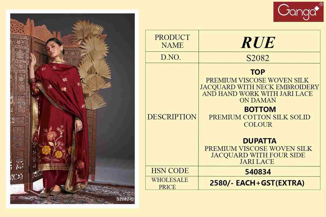 Rue-2082 By Ganga Fashion 2082-A To 2082-C Series Beautiful Festive Suits Stylish Fancy Colorful Party Wear & Occasional Wear Premium Viscose Silk Dresses At Wholesale Price