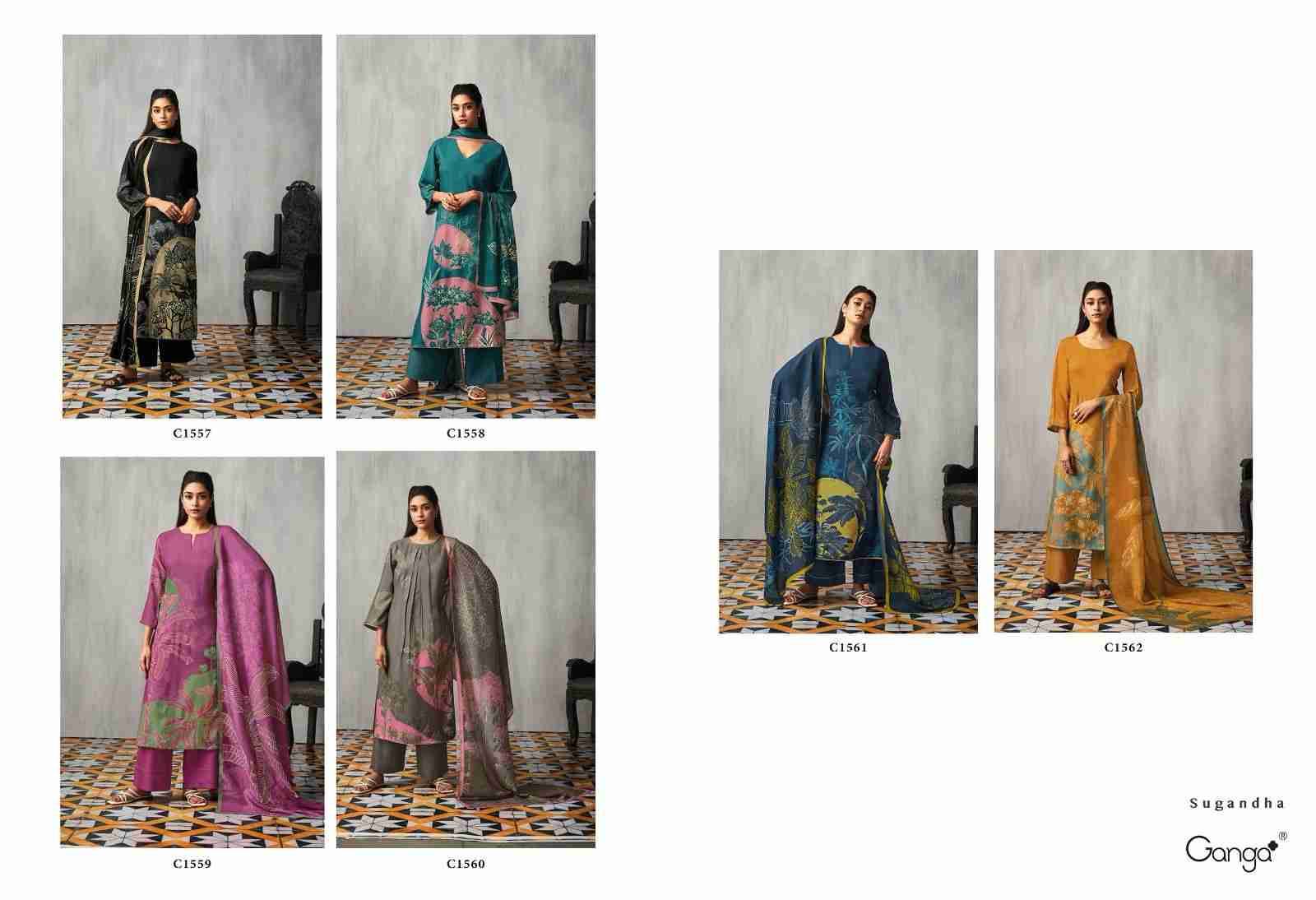 Sugandha By Ganga Fashion 1557 To 1562 Series Beautiful Stylish Festive Suits Fancy Colorful Casual Wear & Ethnic Wear & Ready To Wear Pure Pashmina Dresses At Wholesale Price