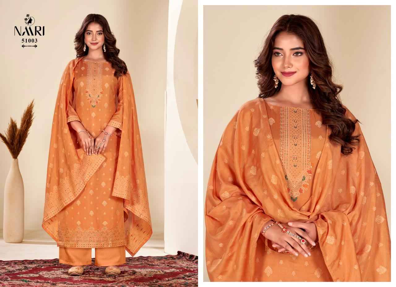 Vistara By Naari 51001 To 51004 Series Beautiful Stylish Festive Suits Fancy Colorful Casual Wear & Ethnic Wear & Ready To Wear Pure Muslin Jacquard Dresses At Wholesale Price