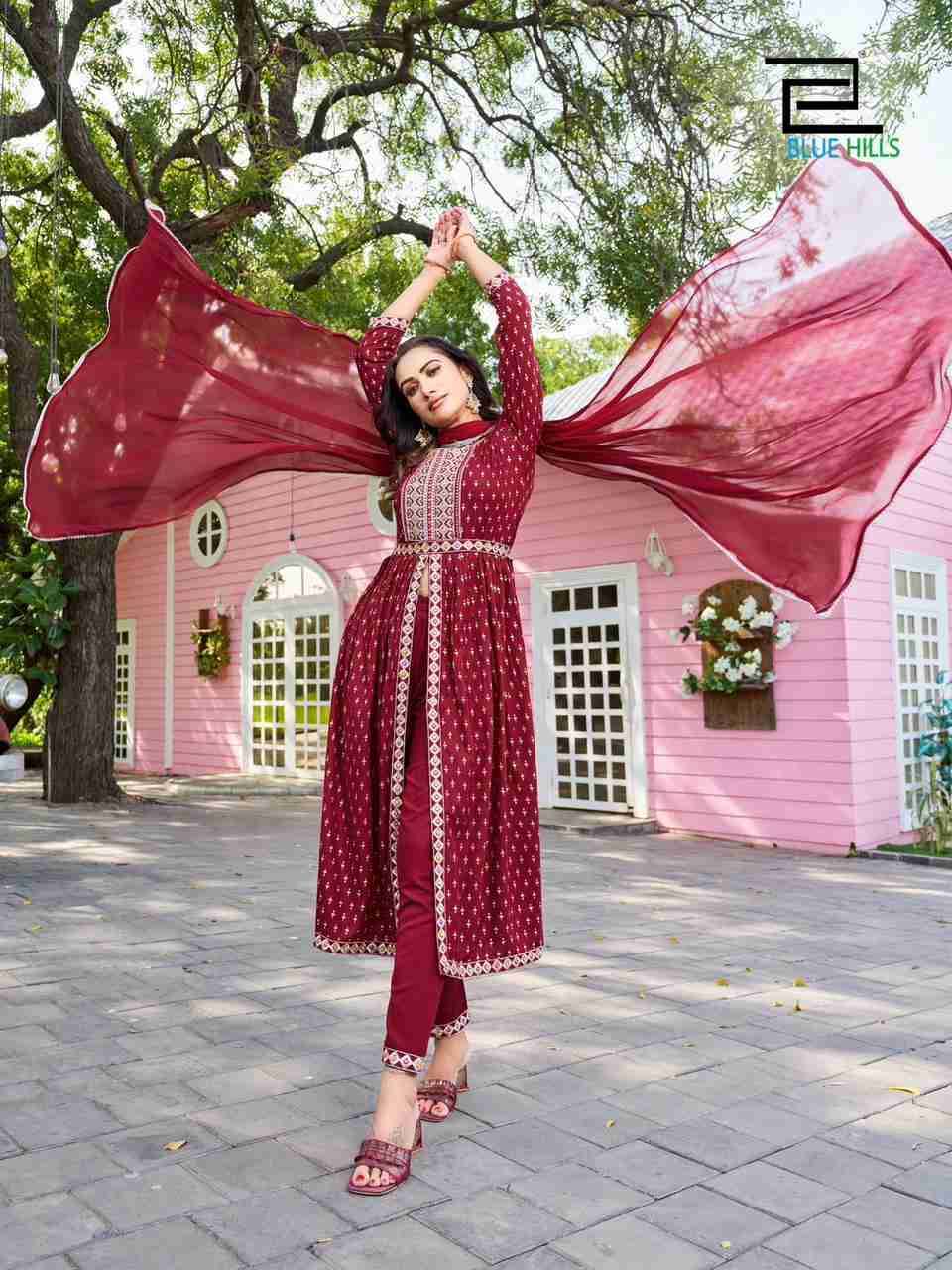 Fashion Reel Vol-1 By Blue Hills 1001 To 1008 Series Beautiful Stylish Suits Fancy Colorful Casual Wear & Ethnic Wear & Ready To Wear Rayon Foil Print Dresses At Wholesale Price