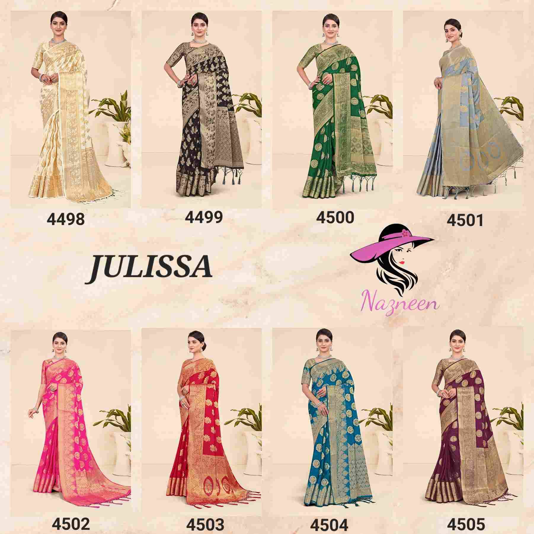 Julissa By Nazneen 4498 To 4505 Series Indian Traditional Wear Collection Beautiful Stylish Fancy Colorful Party Wear & Occasional Wear Pure Viscose Sarees At Wholesale Price