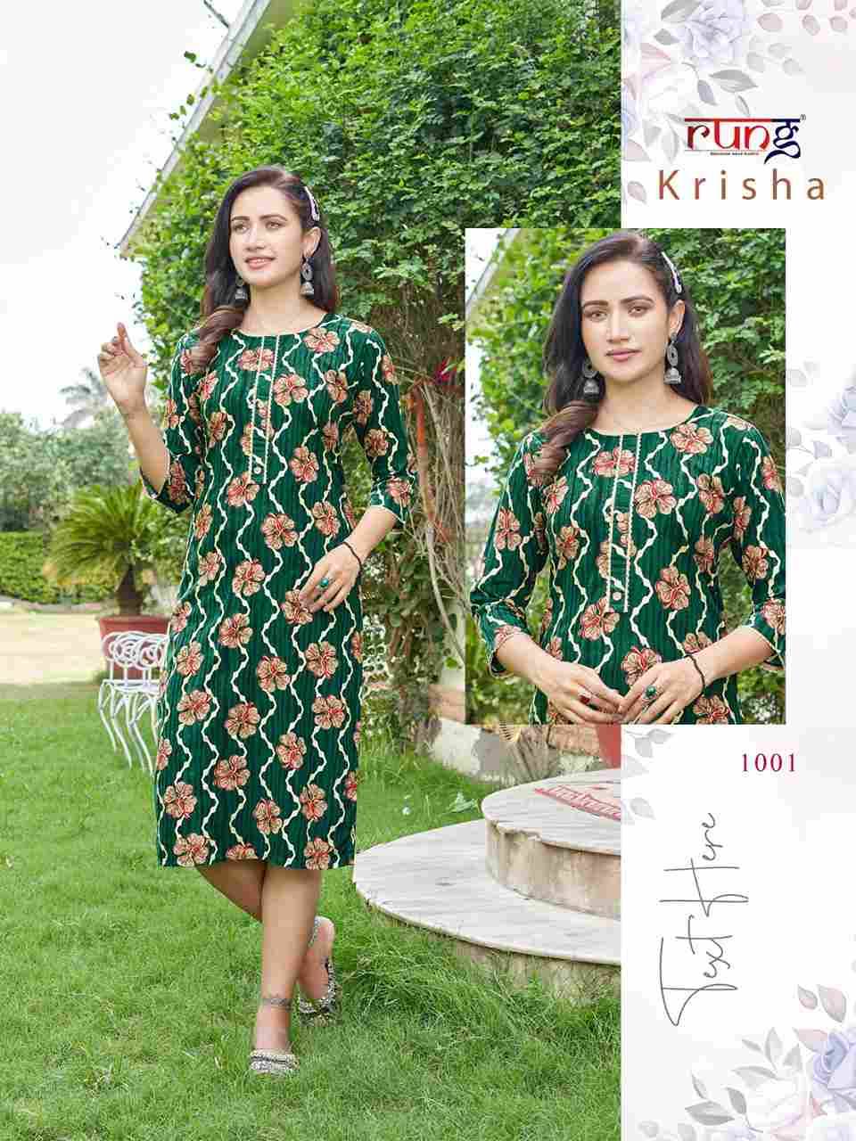 Krisha By Rung 1001 To 1008 Series Designer Stylish Fancy Colorful Beautiful Party Wear & Ethnic Wear Collection Rayon Foil Kurtis At Wholesale Price