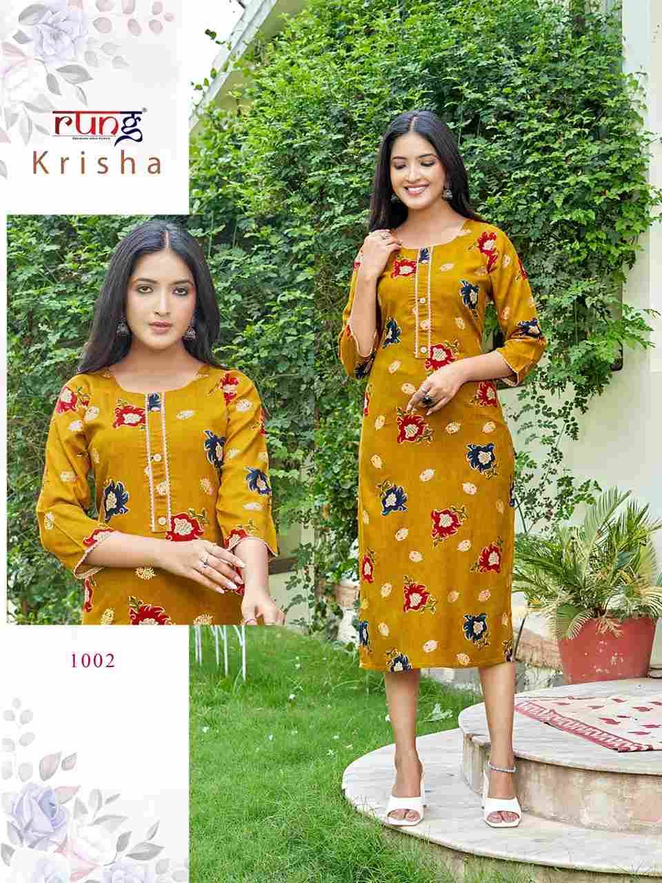 Krisha By Rung 1001 To 1008 Series Designer Stylish Fancy Colorful Beautiful Party Wear & Ethnic Wear Collection Rayon Foil Kurtis At Wholesale Price