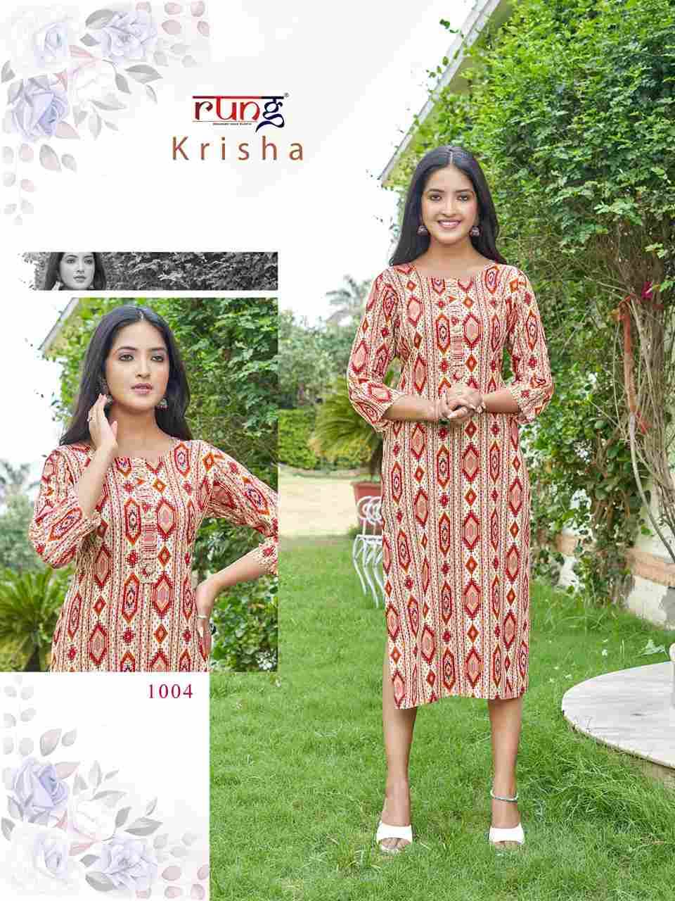 Krisha By Rung 1001 To 1008 Series Designer Stylish Fancy Colorful Beautiful Party Wear & Ethnic Wear Collection Rayon Foil Kurtis At Wholesale Price