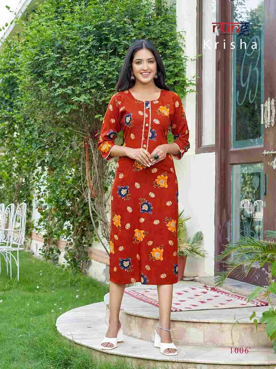Krisha By Rung 1001 To 1008 Series Designer Stylish Fancy Colorful Beautiful Party Wear & Ethnic Wear Collection Rayon Foil Kurtis At Wholesale Price